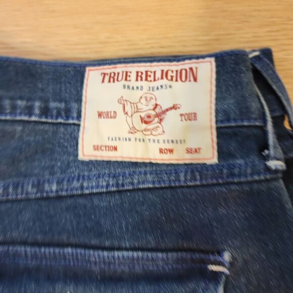 True Religion Rocco Jeans Mens 38x32 SN Flap Relaxed Skinny Dark Scorched Wash - Picture 5 of 16